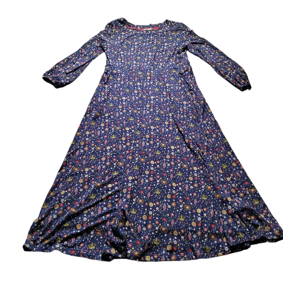 Boden Boden | Navy Crown Ditsy Sasha Pocket Long-Sleeve Dress Size 12 Long - Picture 2 of 7